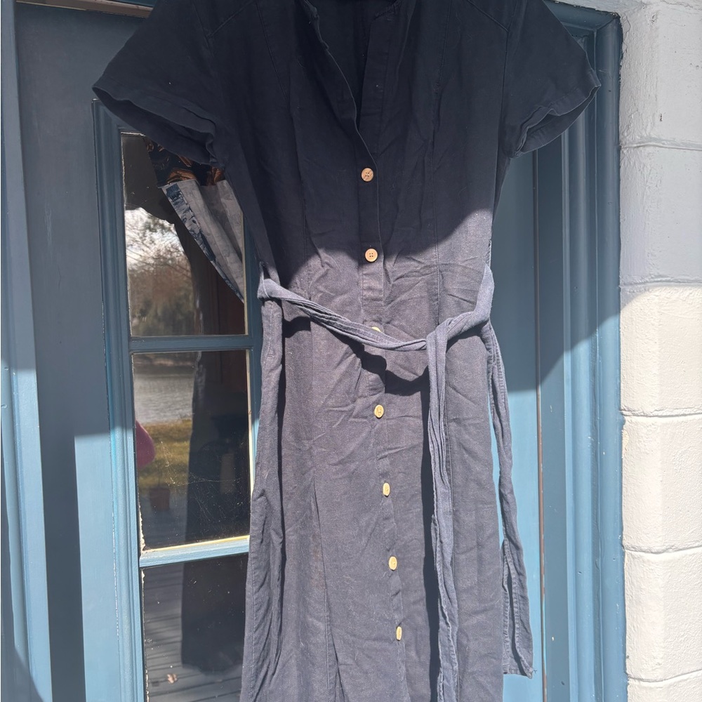 Zara Navy Button-Down Midi Dress
